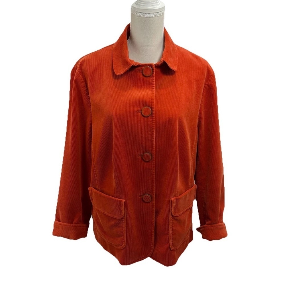 Talbot's Vibrant Orange Corduroy Jacket Blazer Women's 14W Lined 4-Button Cotton